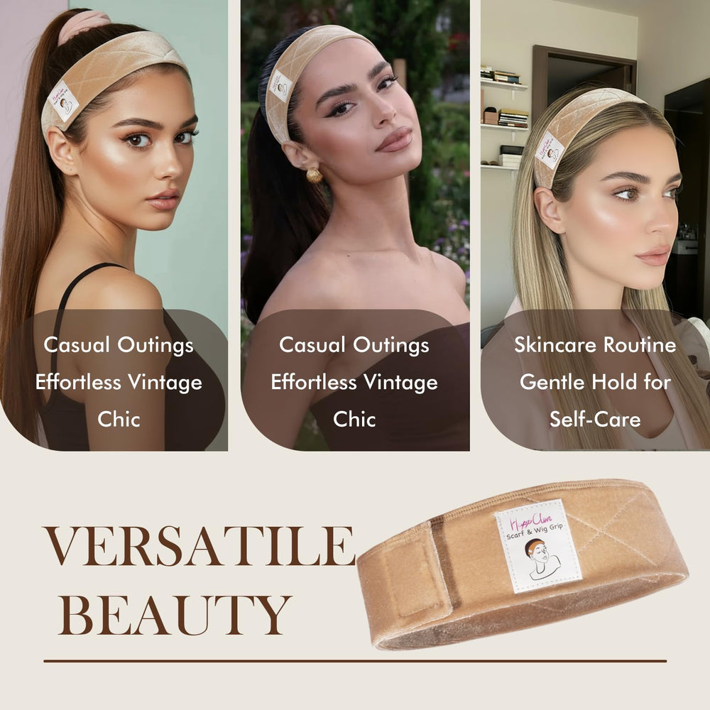 HappClan lifestyle image of woman wearing wig with band for confident, comfortable wear