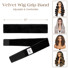 HappClan wig in use with grip band showing steady hold and natural silhouette