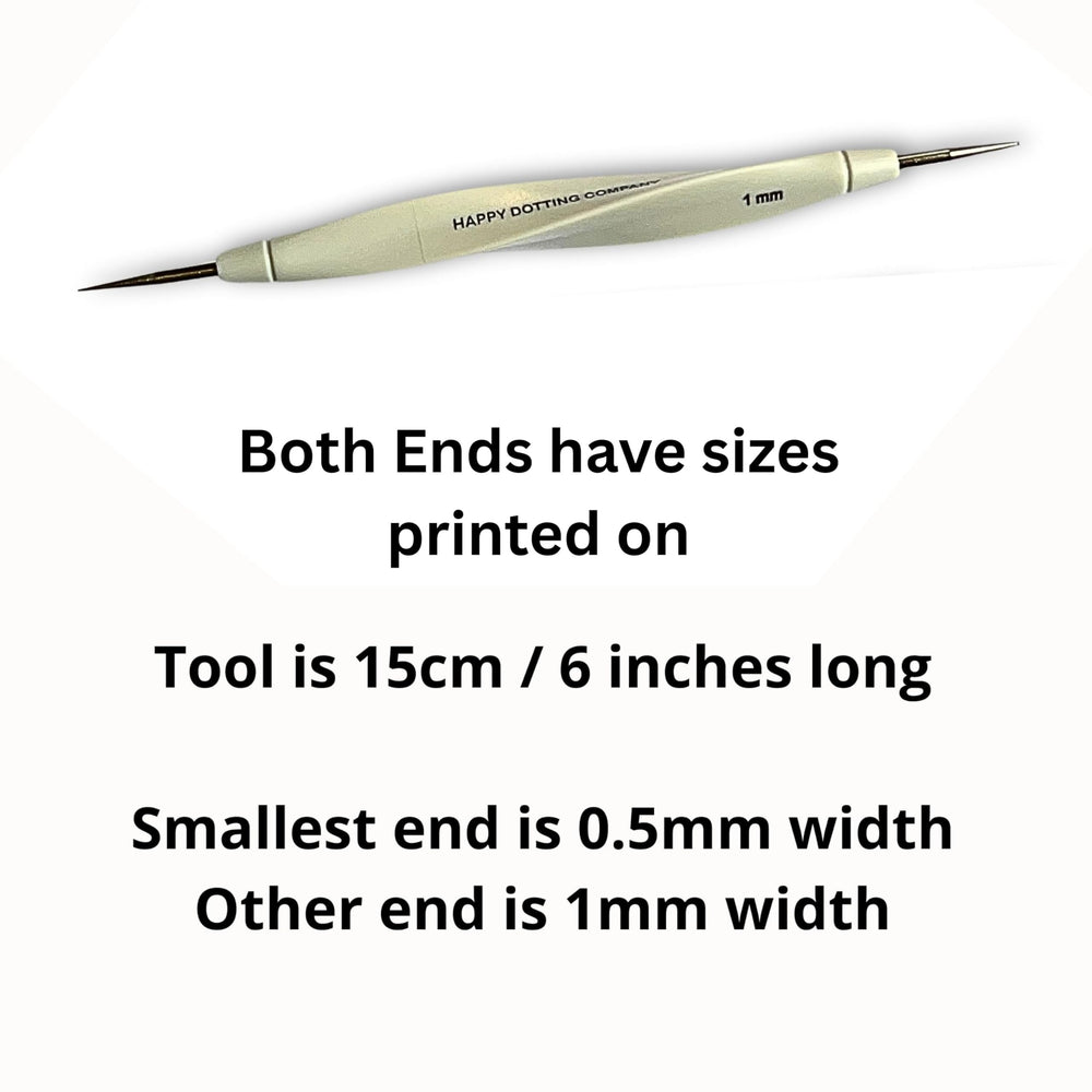 Happy Dotting Company 0.5mm tip close up delivering ultra fine dots and crisp detail