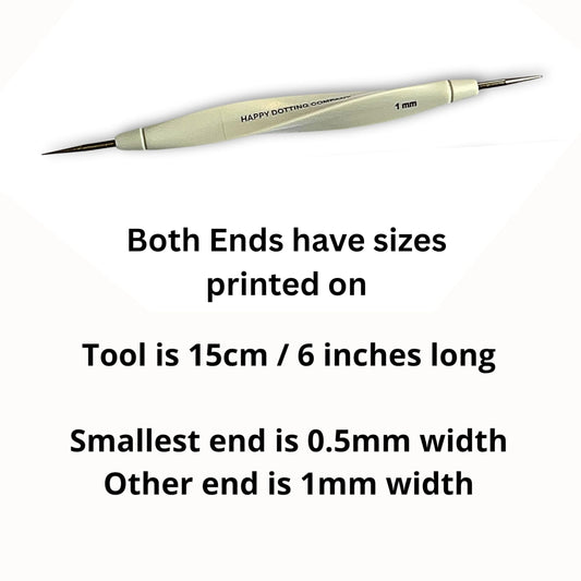 Happy Dotting Company 0.5mm tip close up delivering ultra fine dots and crisp detail