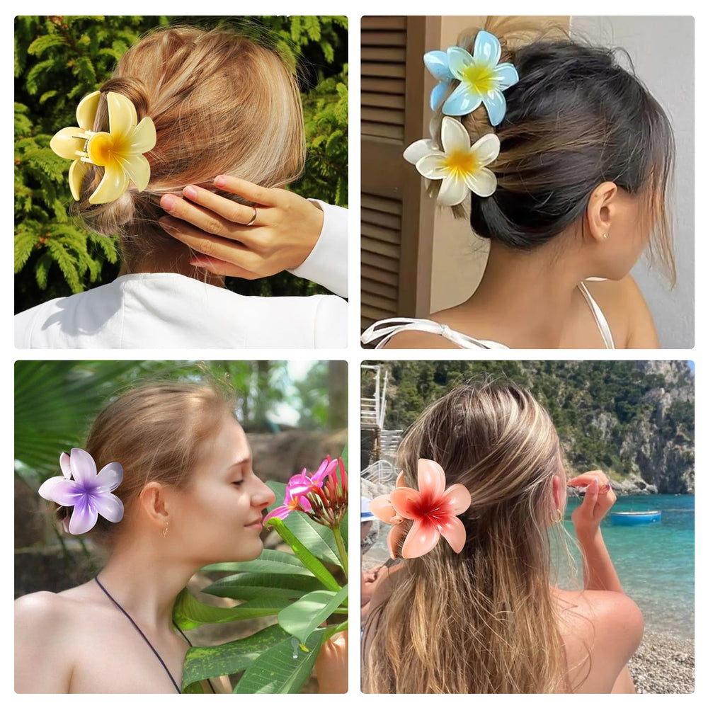 HAPTIME clip worn in half-up hairstyle adding tropical style and practical hold