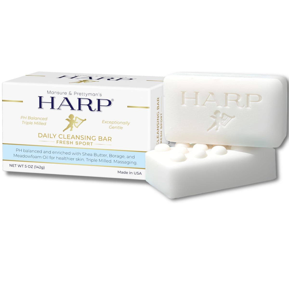 HARP front packaging of body wash bar showing branding and benefits