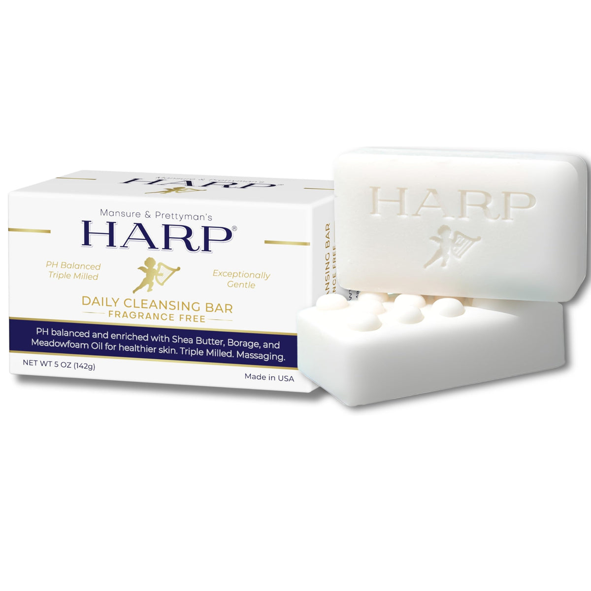 Mansure & Prettyman's HARP front packaging shows clean, fragrance-free benefit