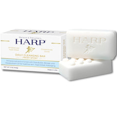 HARP front packaging of body wash bar showing branding and benefits