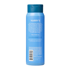 Harry's bottle label close-up highlighting scent name and gentle formula benefits