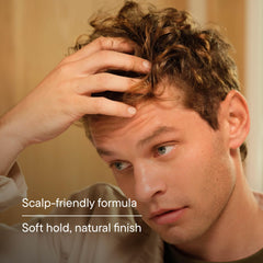 Before and after blow-dry with Harry's cream showing added volume benefit
