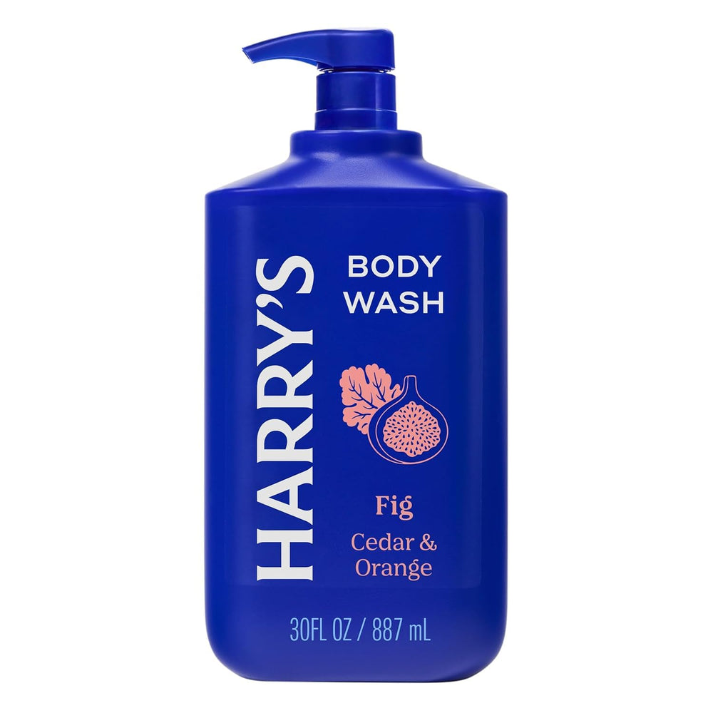 Harry's front packaging showing bottle and Fig scent benefits