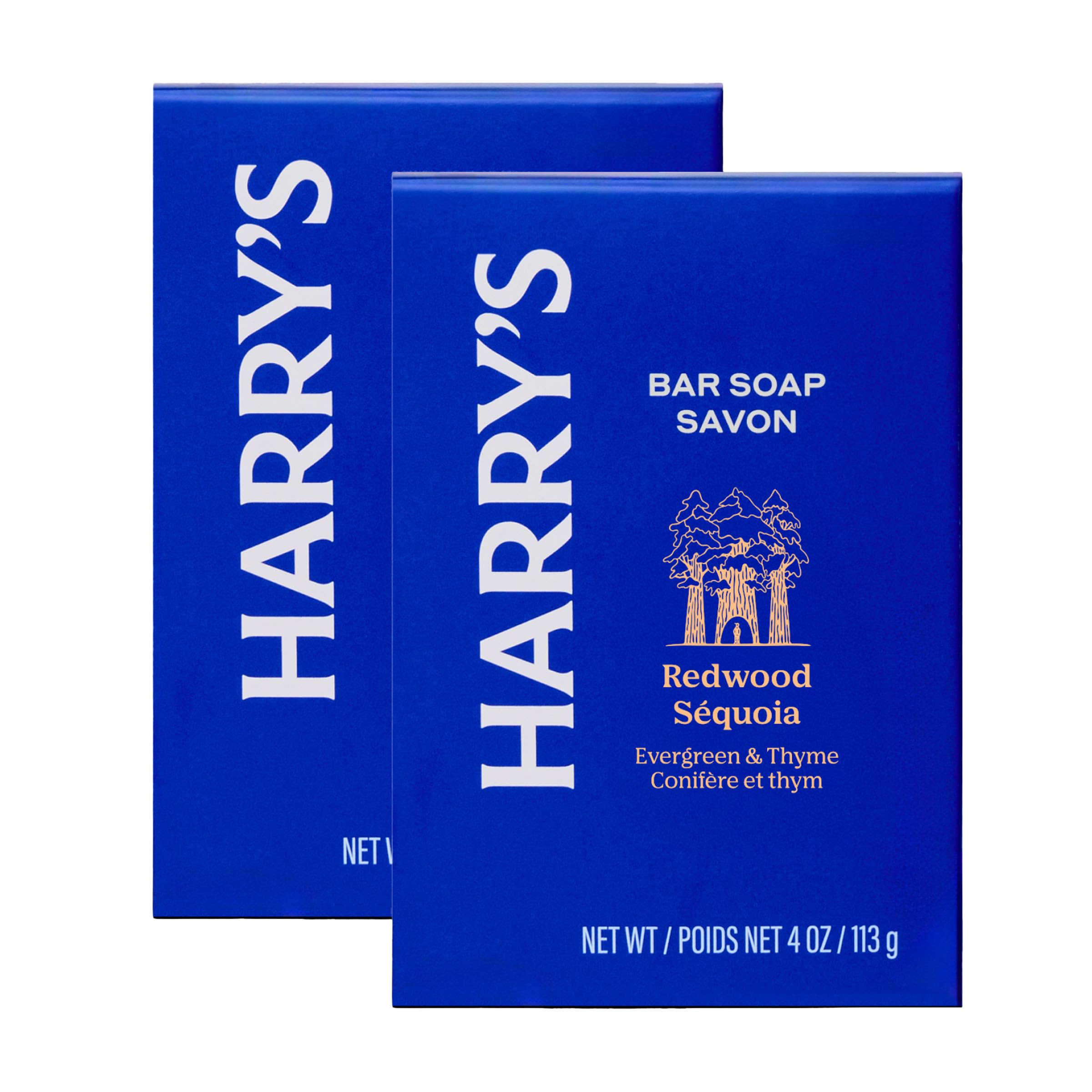 Harry's front packaging of Redwood bar soap showing brand and two-bar value
