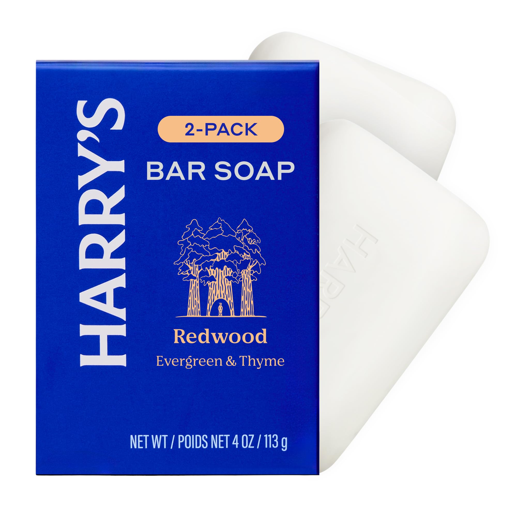 Harry's Redwood soap styled on bathroom shelf for grooming coordination
