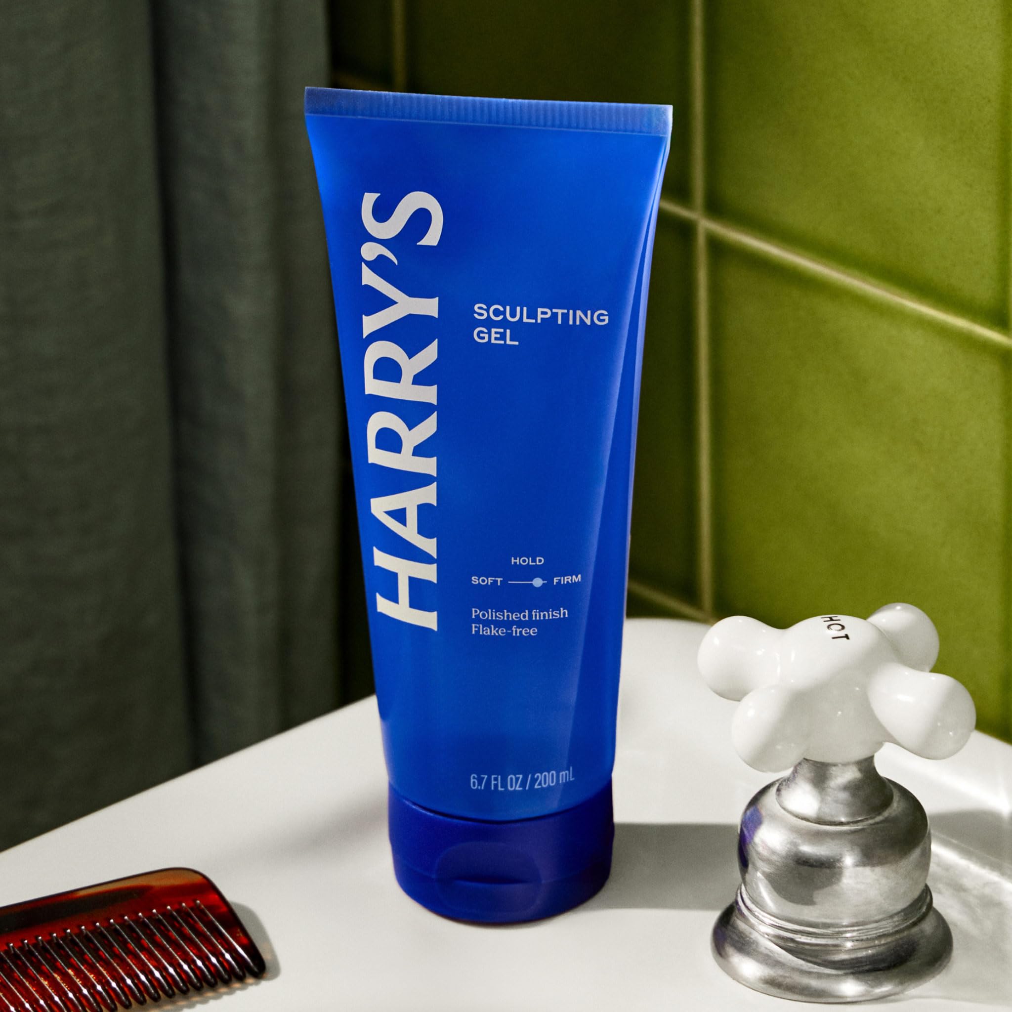 Harry's gel being applied to towel-dried hair for a polished hold benefit