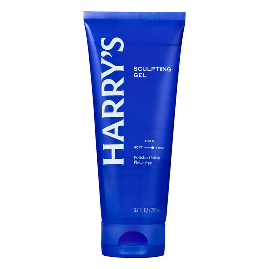 Harry's sculpting gel front packaging showing clear bottle and benefit of firm hold