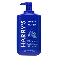 Harry's front bottle view showing Wildlands label and pump for easy dispensing