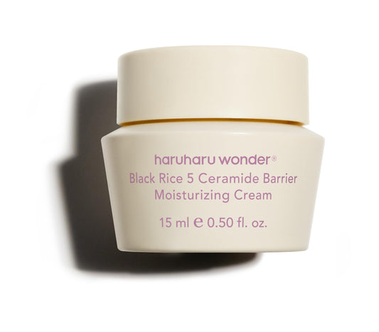 HARUHARU front jar showing black rice ceramide moisturizer, promotes barrier support