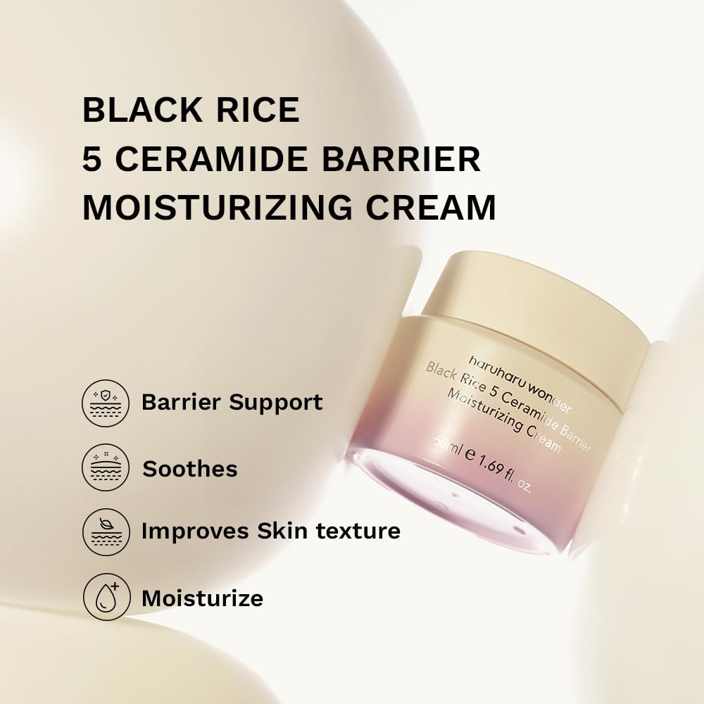 HARUHARU open jar with visible ceramide capsules, delivers deep hydration