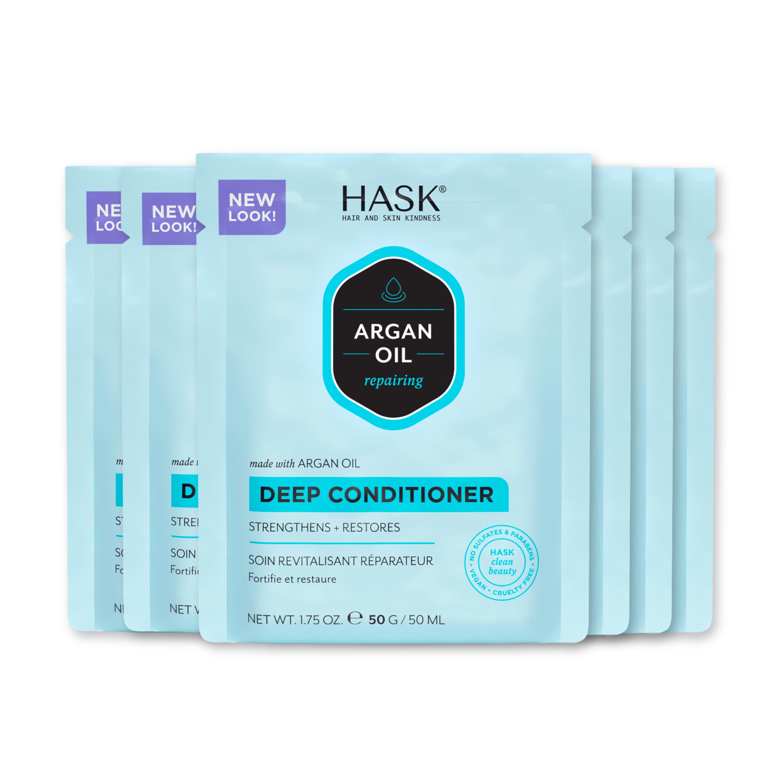 HASK front packaging showing argan oil repairing conditioner and benefits