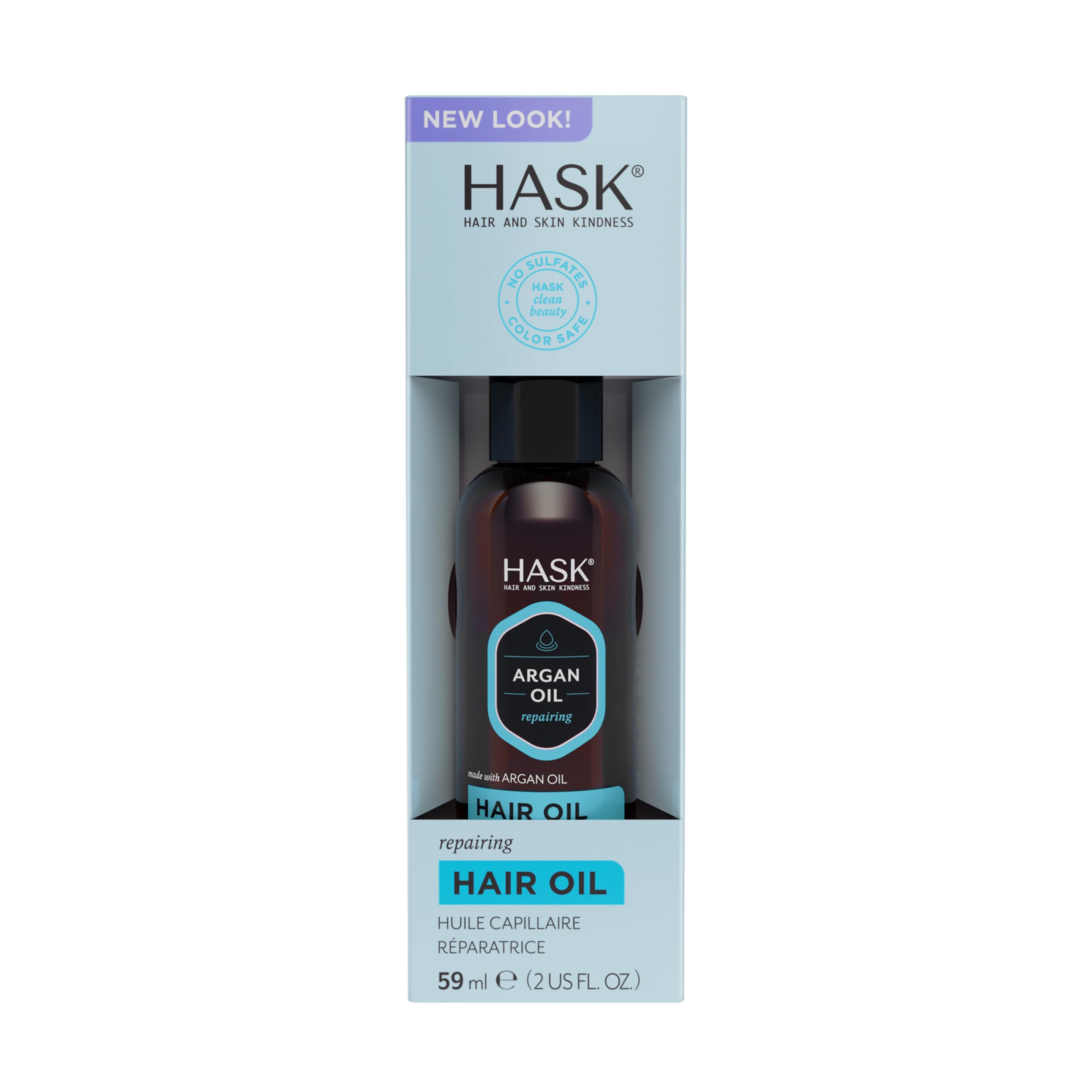 HASK front packaging showing 2 oz bottle and pump for convenient dispensing and travel