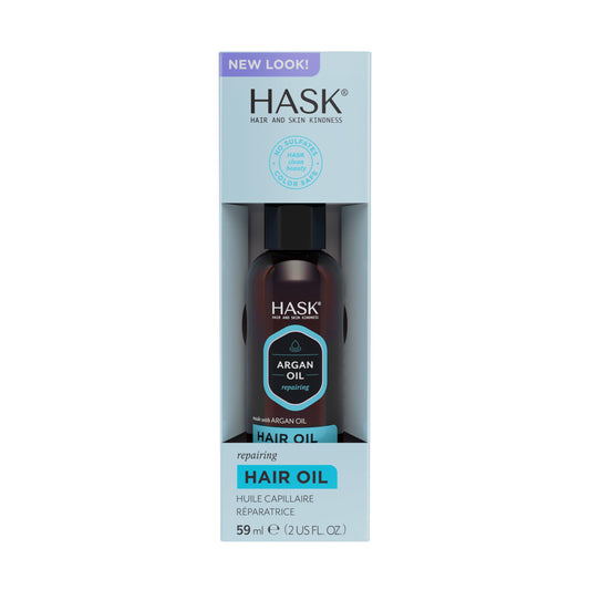 HASK front packaging showing 2 oz bottle and pump for convenient dispensing and travel