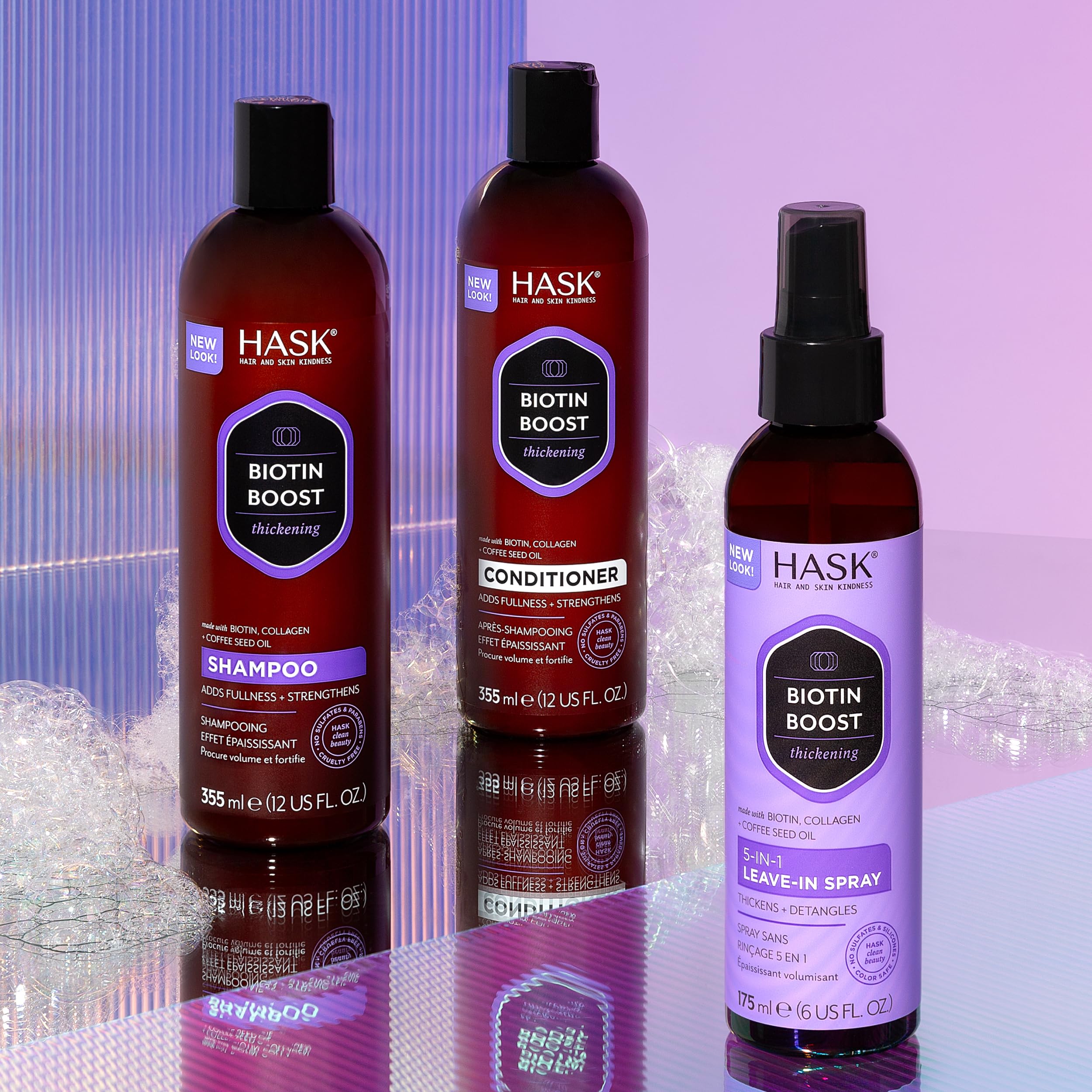 HASK bottle styled on bathroom shelf showing lifestyle storage and daily-use convenience