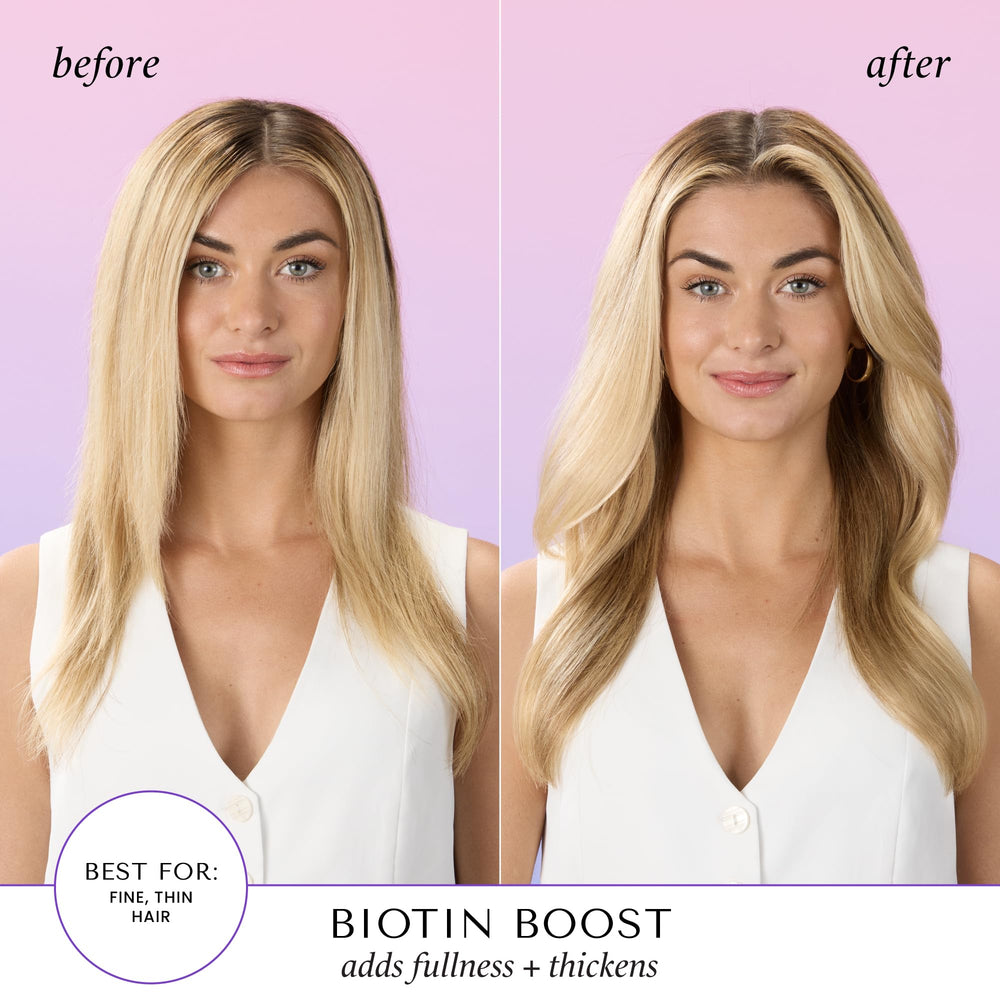 HASK before and after hair strand comparison showing fuller-looking, smoother strands