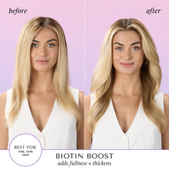 HASK before and after hair strand comparison showing fuller-looking, smoother strands