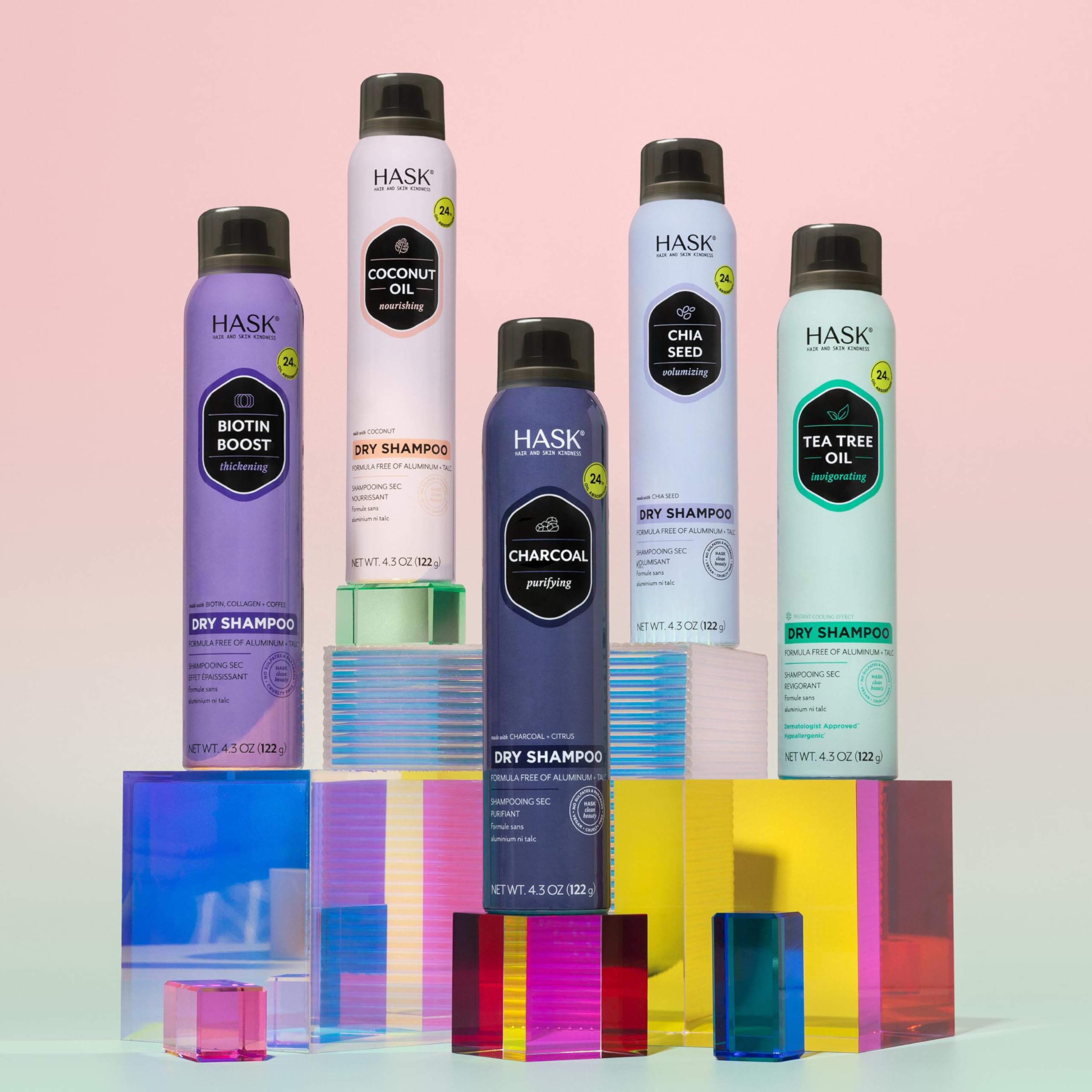 HASK on bathroom vanity staged with tools showing effortless styling benefit