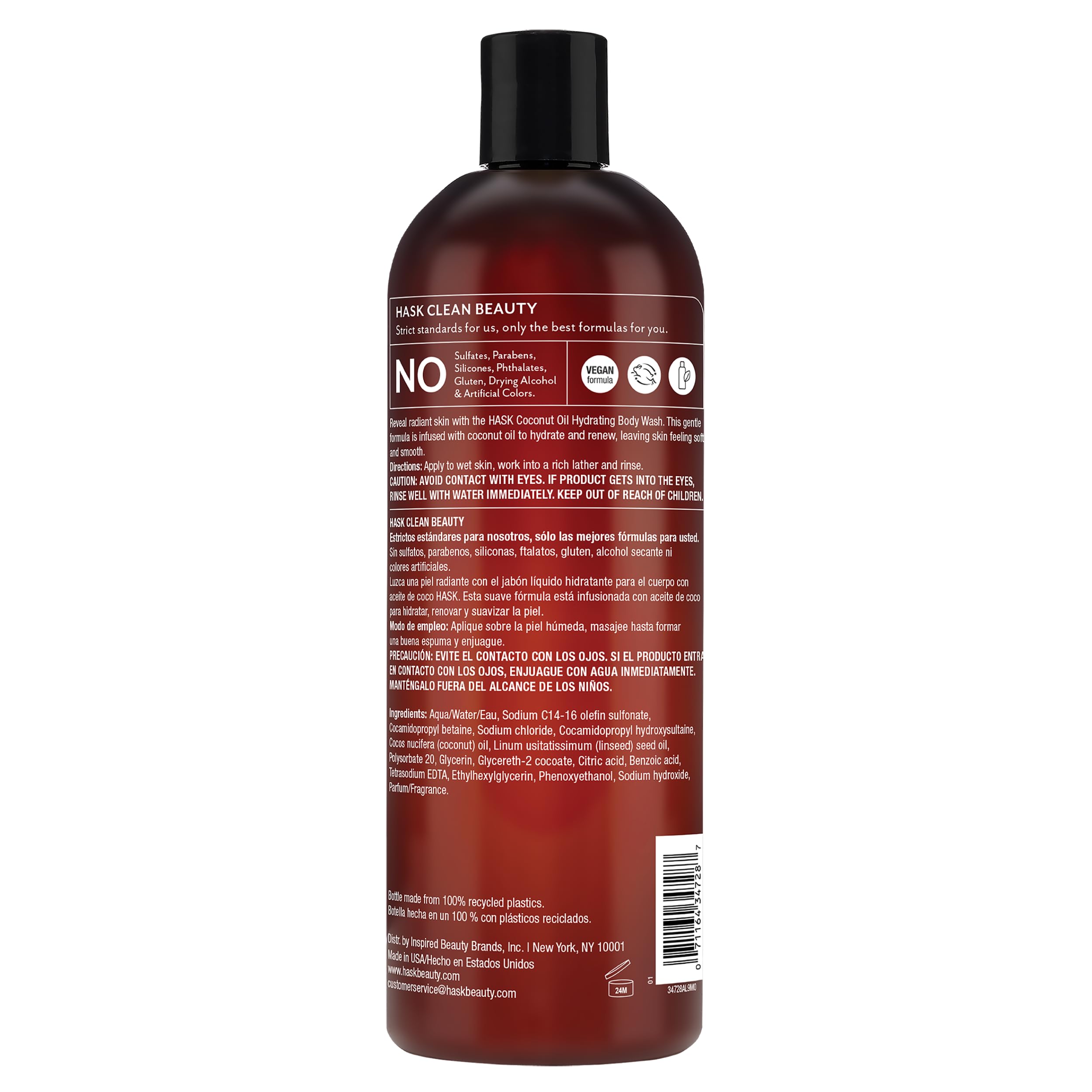 HASK bottle next to hand for size comparison and easy shower storage