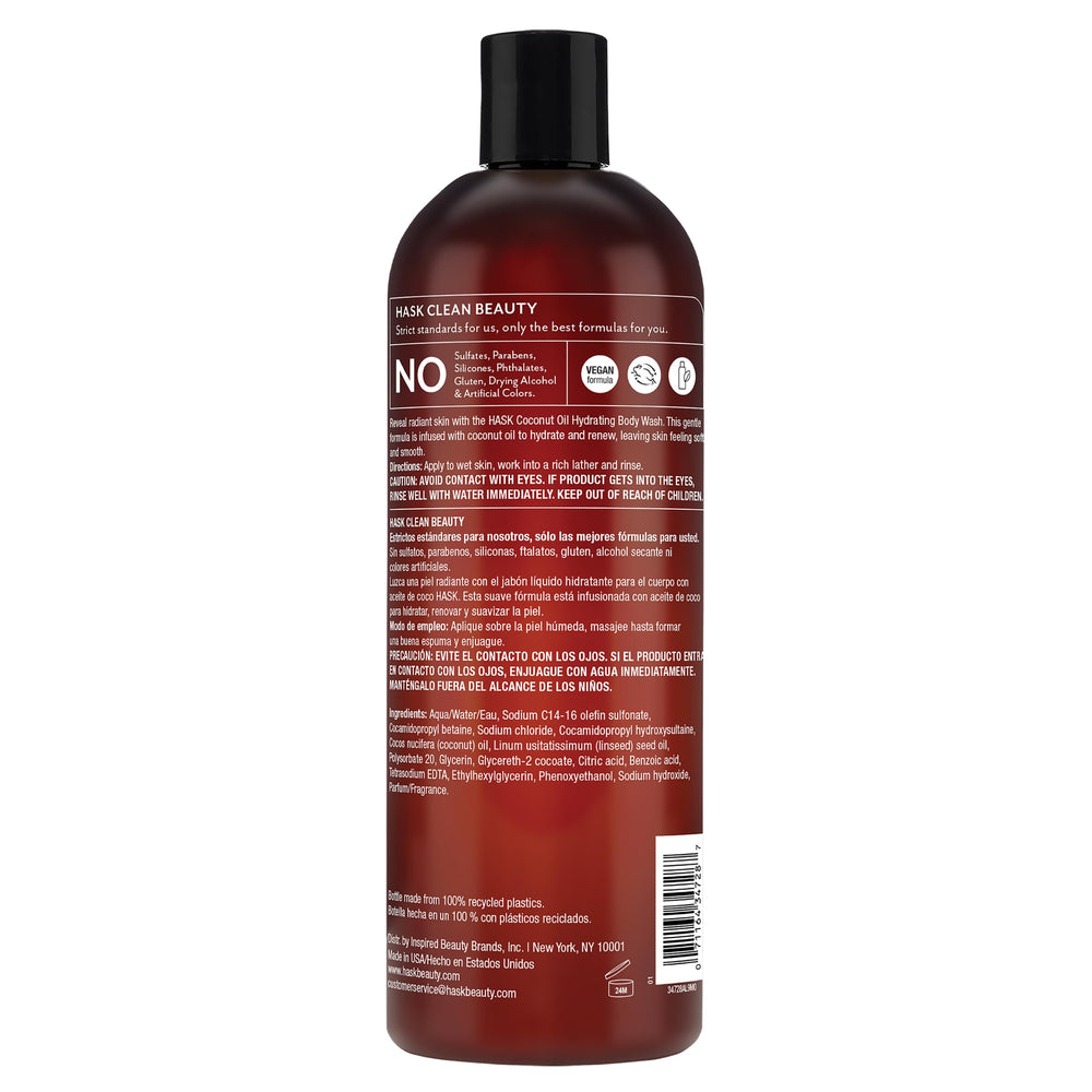 HASK bottle next to hand for size comparison and easy shower storage
