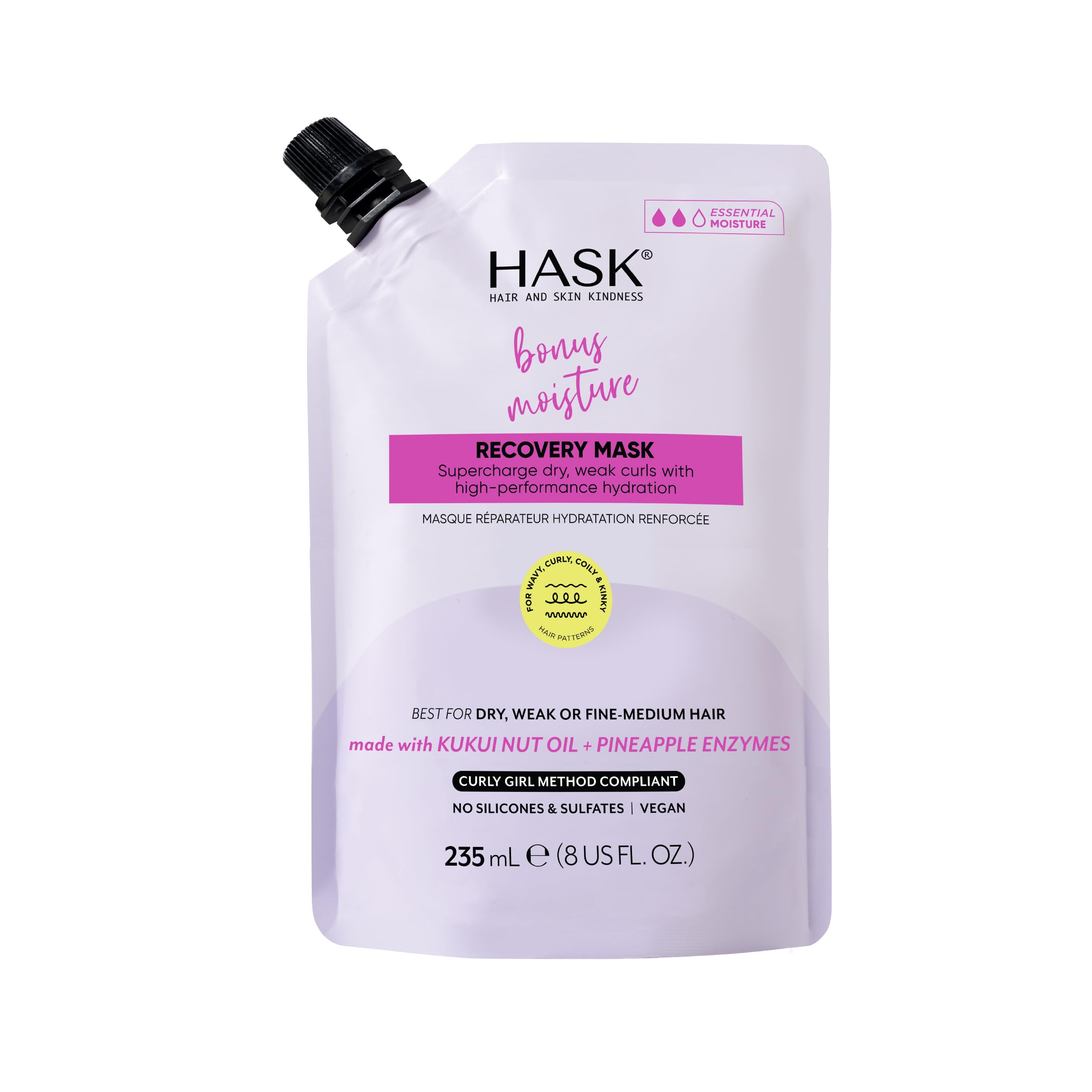 HASK front packaging showing moisture recovery mask and benefits