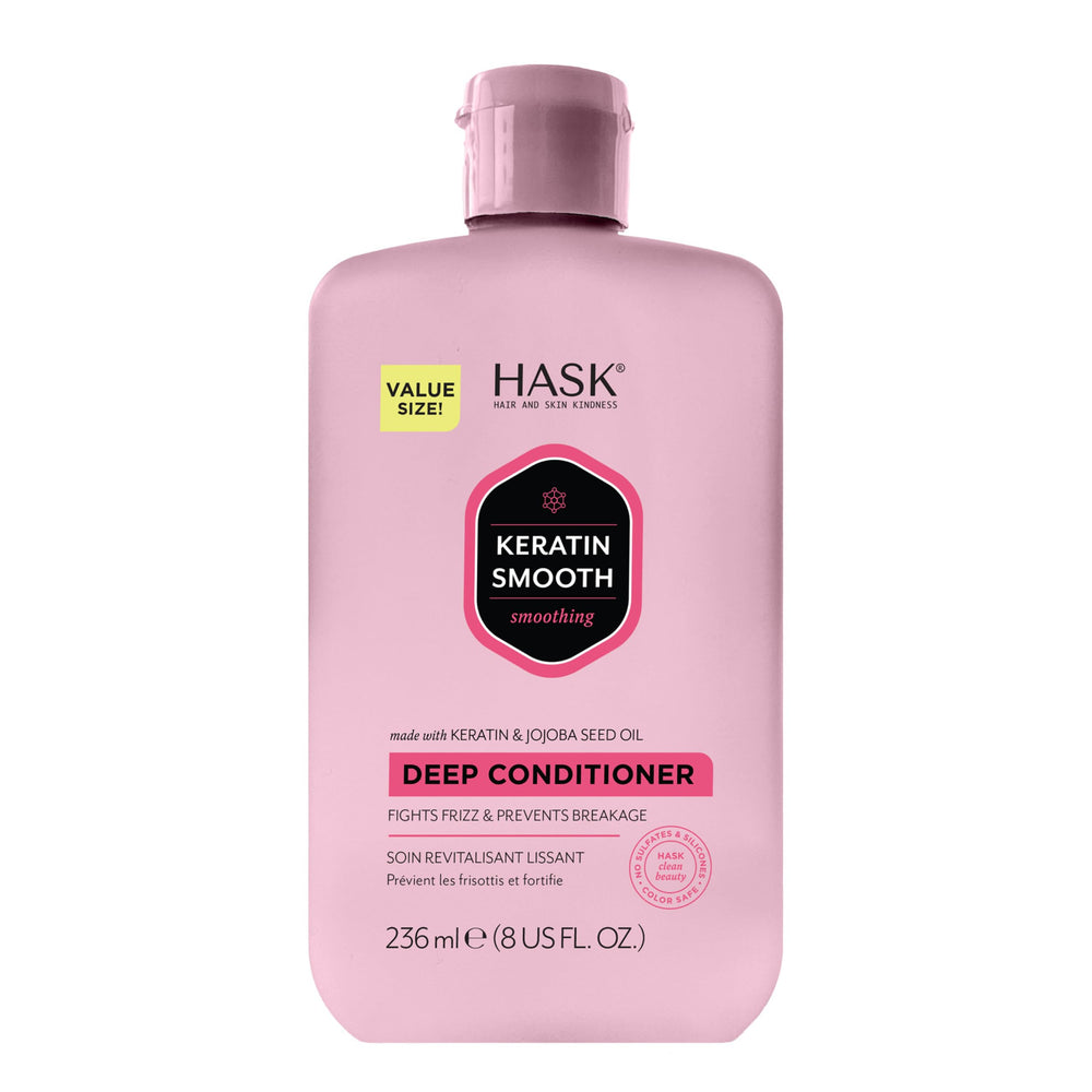 HASK front bottle view showing label and 8 fl oz size, highlights smoothing benefits