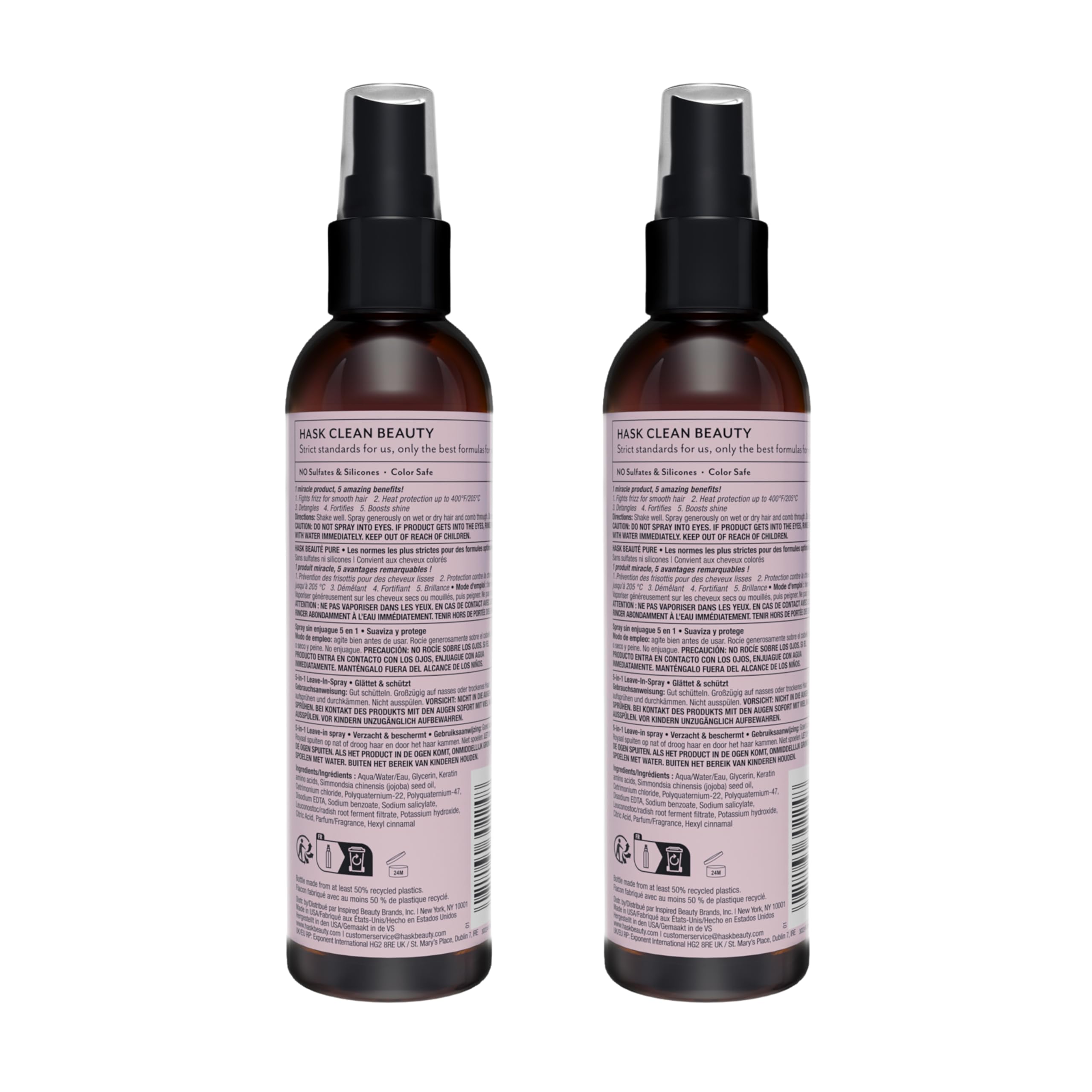HASK ingredient label highlighting keratin and free-from benefits