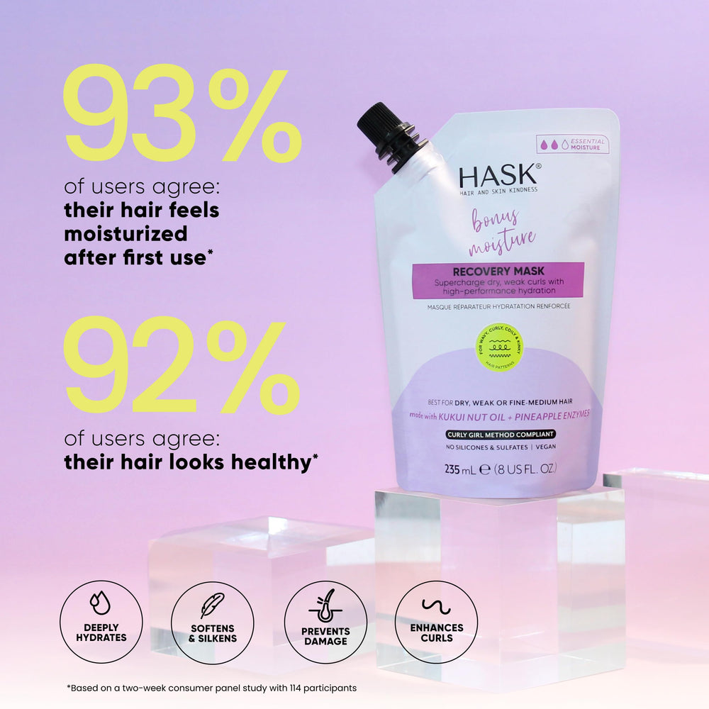 HASK mask applied to curly hair demonstrating improved detangling
