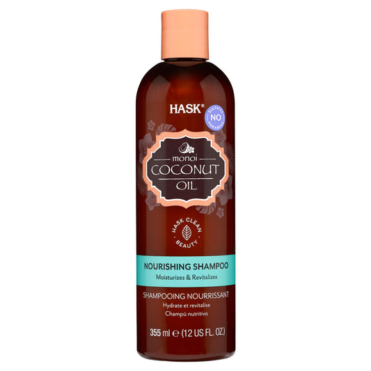 HASK Monoi coconut oil shampoo front bottle showing packaging and gentle cleanse benefit