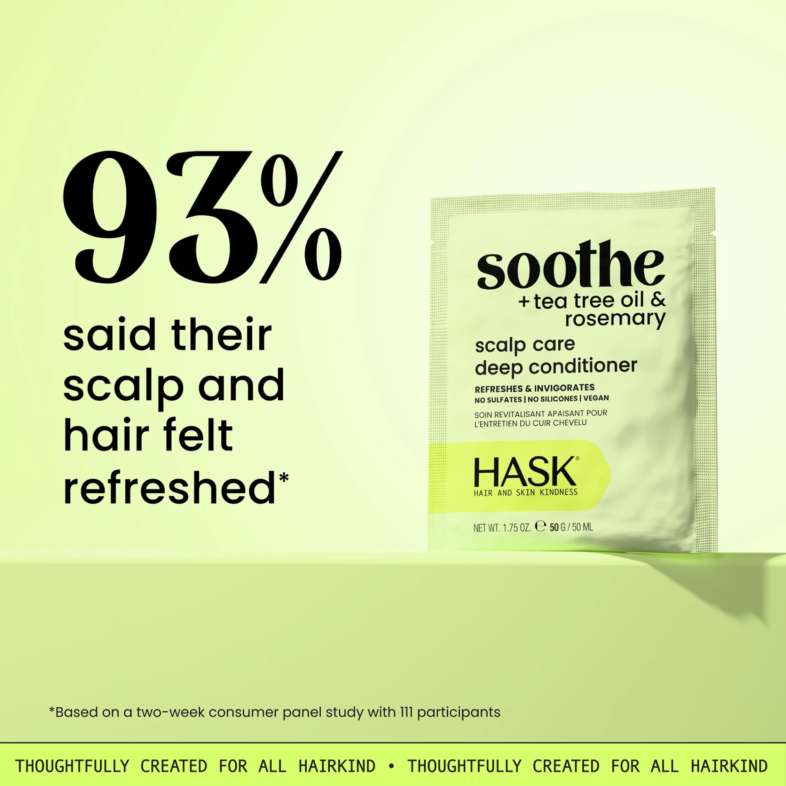 HASK product spread on damp hair to demonstrate moisturized, softer strands
