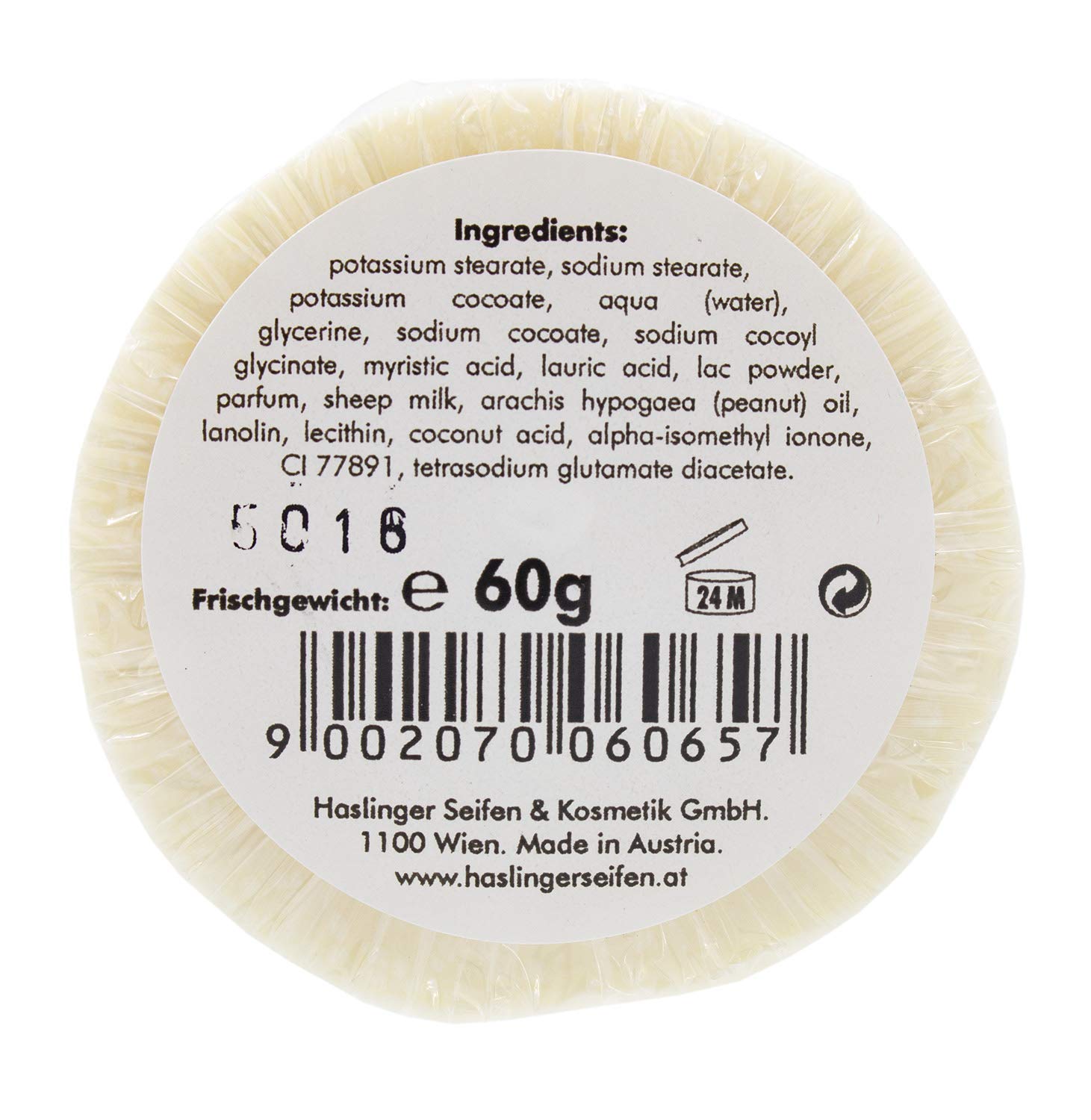 Haslinger sheep milk soap dense lather texture for smooth shave
