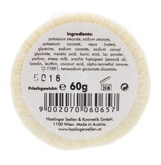 Haslinger sheep milk soap dense lather texture for smooth shave