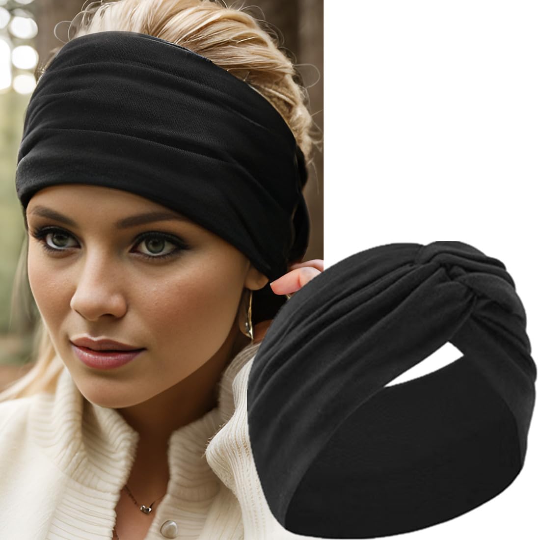 HAUHC front view of six all-black headbands shows neat pack and gifting appeal