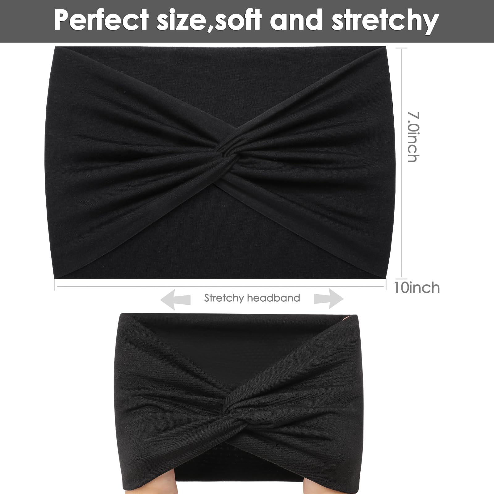 HAUHC headband on model showing 7-inch coverage and comfortable fit for styling