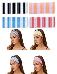 Haujemea front view of four-pack headbands showing colors and stripes for outfit matching