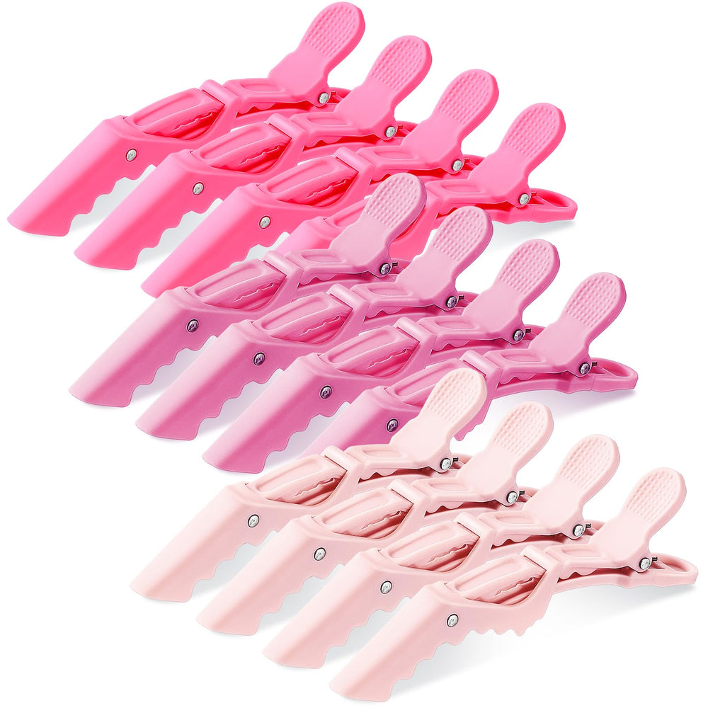 Havawish front view of 12 pink alligator hair clips showing neat packaging and benefits