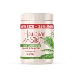 Hawaiian Silky relaxer front tub showing packaging and product name for clear purchase decision