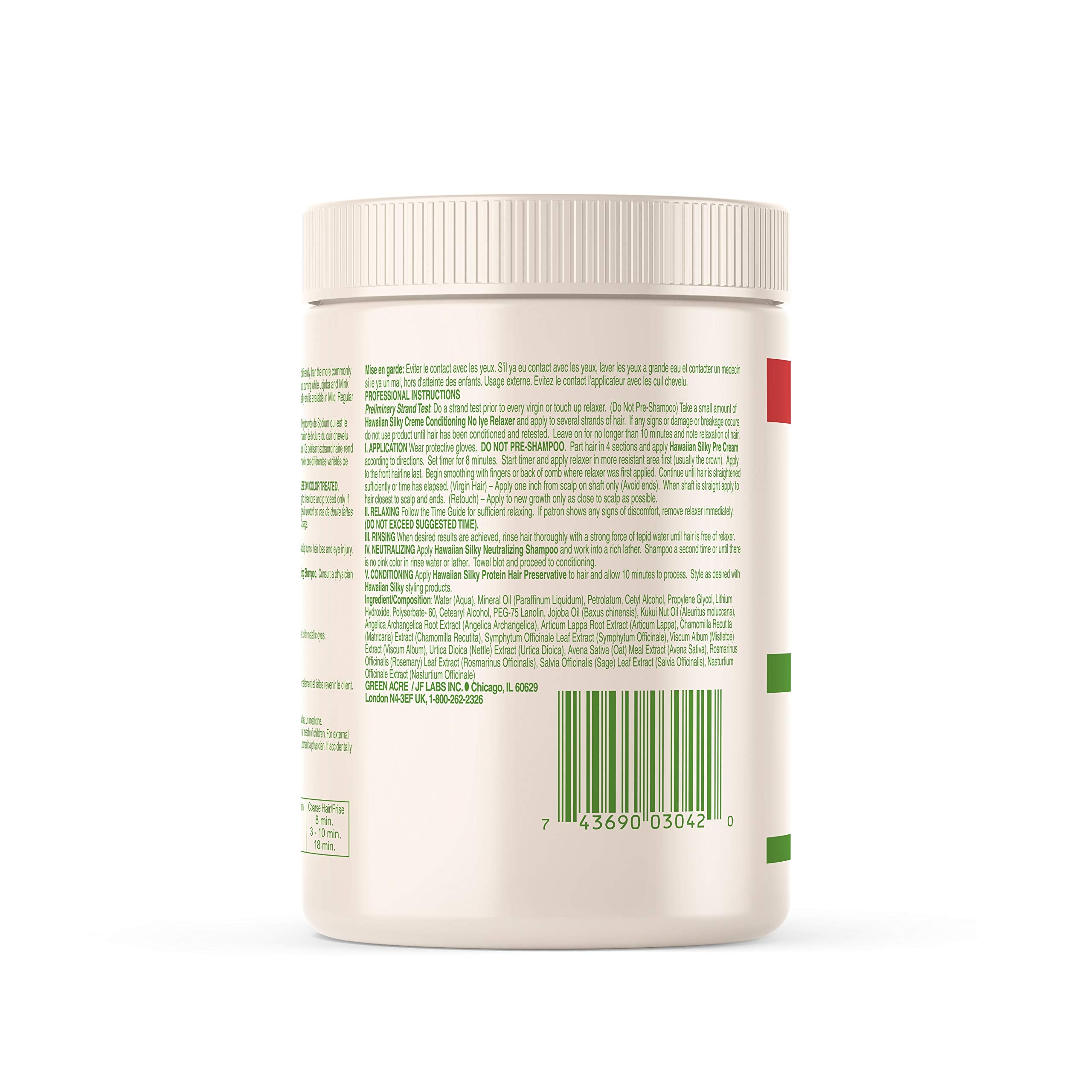 Hawaiian Silky relaxer label closeup highlighting instructions and ingredient clarity for safe use