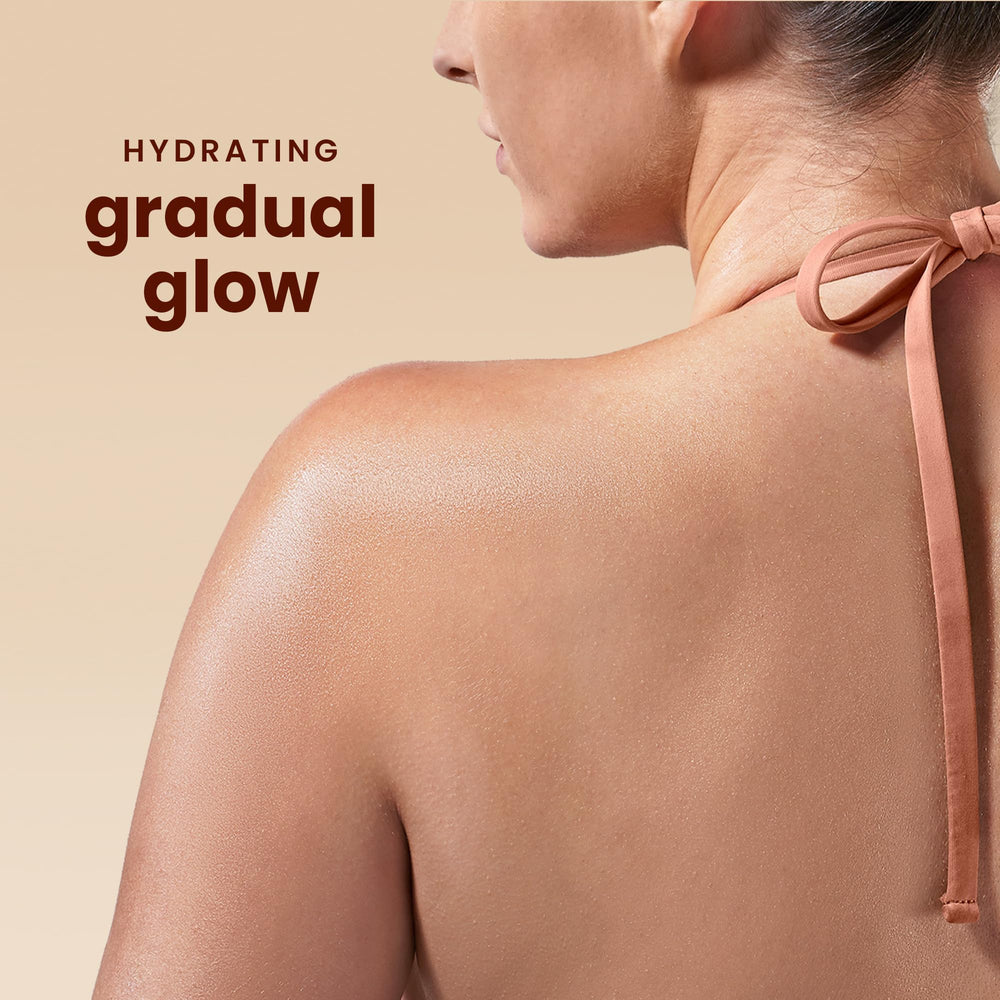 Hawaiian Tropic being applied to legs giving even gradual glow