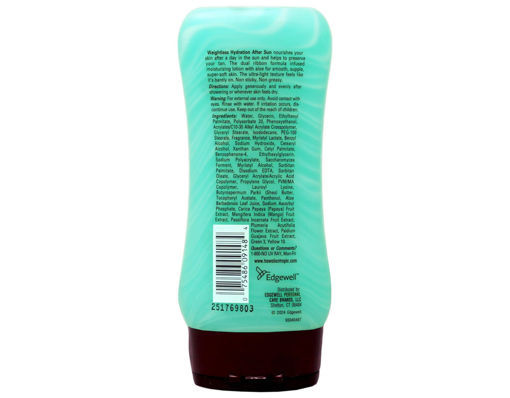 Hawaiian Tropic clear gel texture close-up demonstrating lightweight hydration