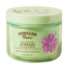 Hawaiian Tropic front jar showing product and coconut scent benefit