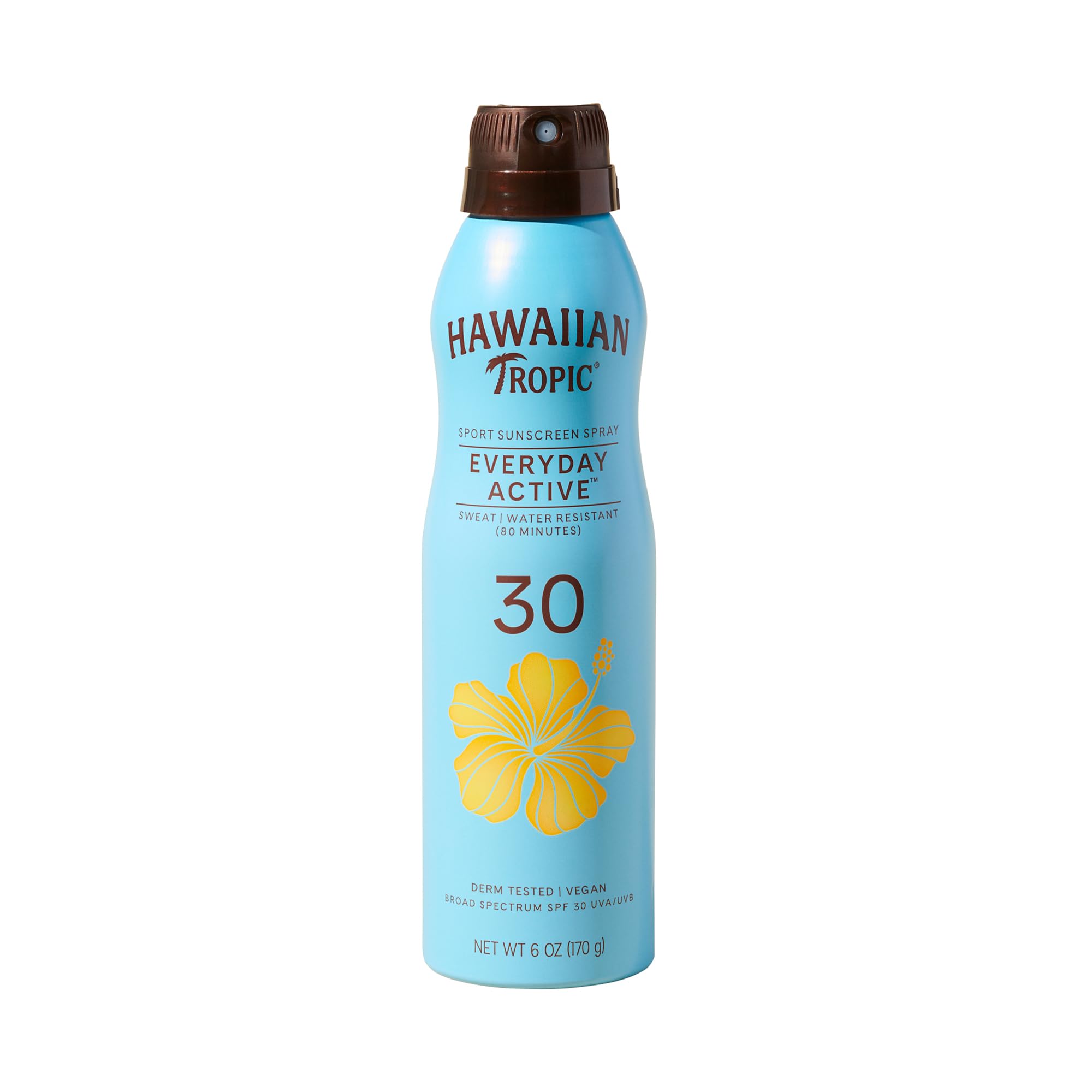 Hawaiian Tropic front packaging showing Island Sport 6 oz and SPF 30 benefits