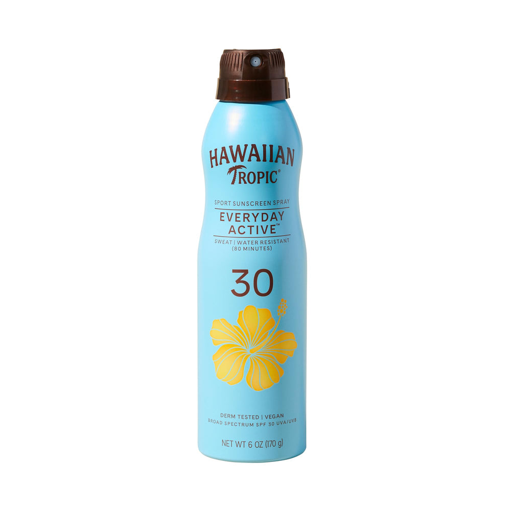 Hawaiian Tropic front packaging showing Island Sport 6 oz and SPF 30 benefits