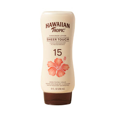 Hawaiian Tropic front packaging showing SPF 15 and luminous finish benefit