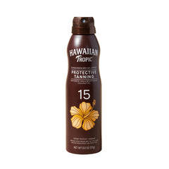 Hawaiian Tropic front packaging showing SPF 15 and tropical design for easy identification