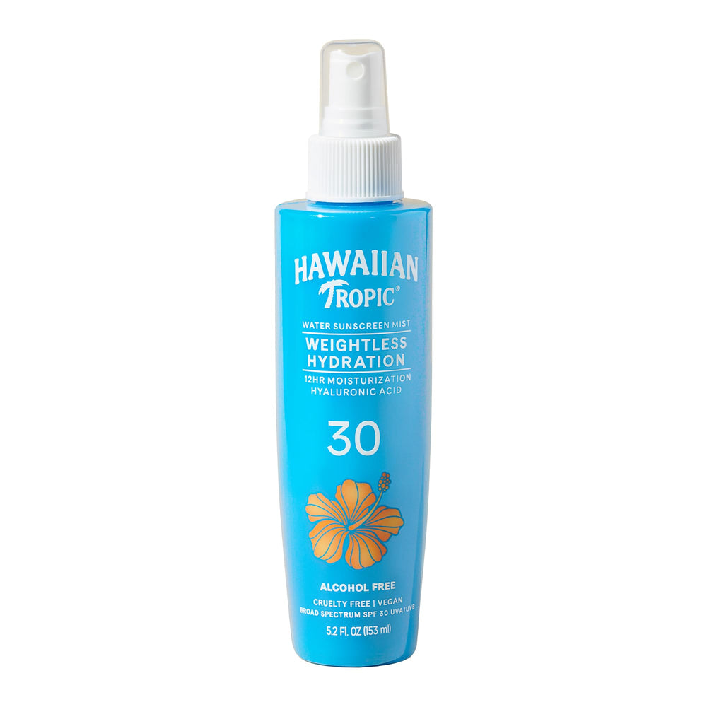 Hawaiian Tropic front packaging showing water mist and SPF 30 protection