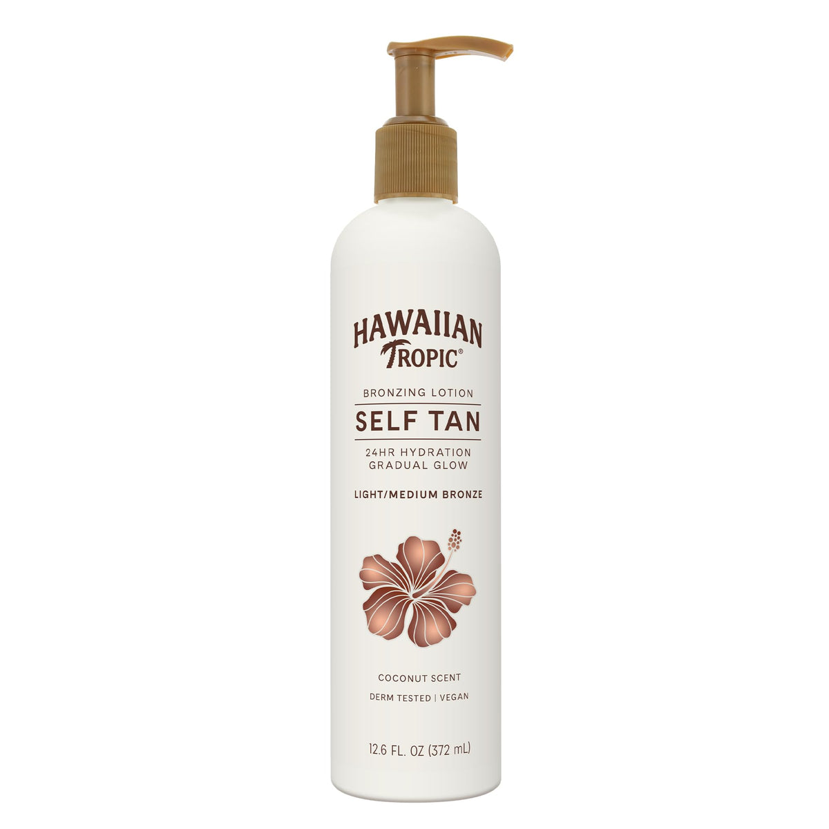 Hawaiian Tropic front packaging showing bottle and benefits